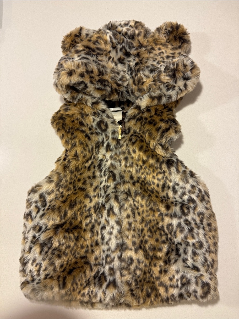 Kate Spade Girls Size 7-8 Leopard Print Faux Fur Hooded Vest with Cute Ears
